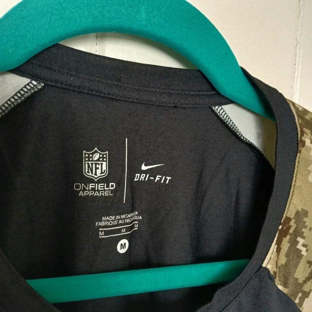 Baltimore Ravens Nike T Shirt M Green Camo Salute To Service Dri-Fit‎ 3/4 Sleeve